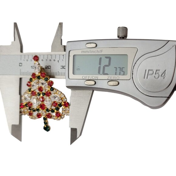 Gold Tone Red Green Clear Prong Set Rhinestone Christmas Tree Brooch Pin K582 - Picture 6 of 7